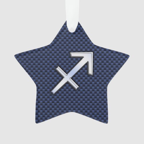 Sagittarius Zodiac Sign on Blue Carbon Fiber Style Ornament