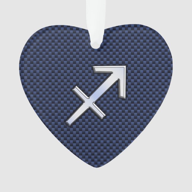 Sagittarius Zodiac Sign on Blue Carbon Fiber Style Ornament (Front)