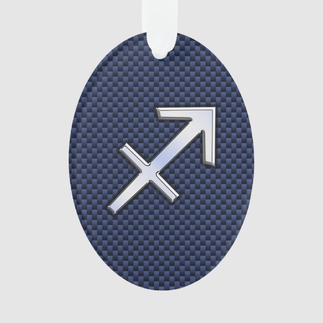 Sagittarius Zodiac Sign on Blue Carbon Fiber Style Ornament (Front)