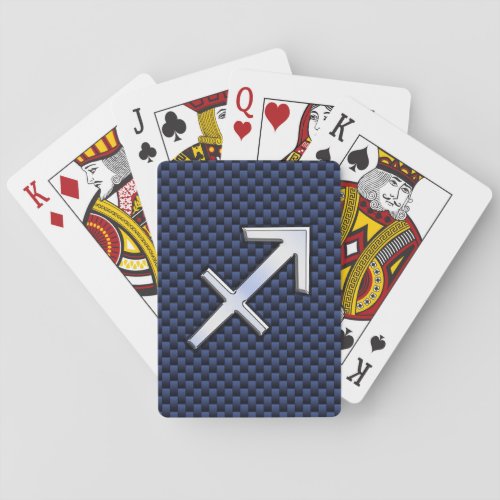 Sagittarius Zodiac Sign on Blue Carbon Fiber Style Poker Cards