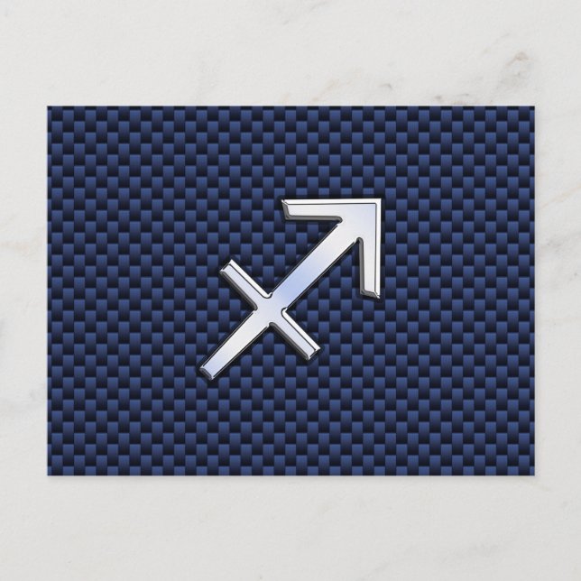 Sagittarius Zodiac Sign on Blue Carbon Fiber Style Postcard (Front)