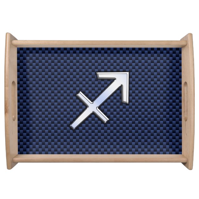 Sagittarius Zodiac Sign on Blue Carbon Fiber Style Serving Tray (Front)