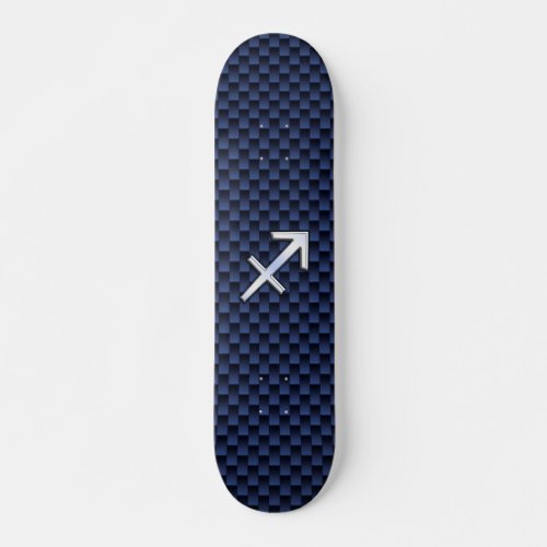 Sagittarius Zodiac Sign on Blue Carbon Fiber Style Skateboard