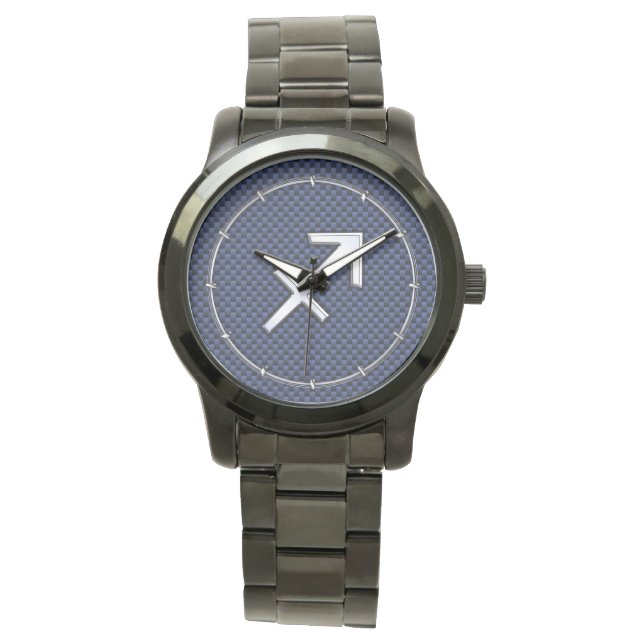 Sagittarius Zodiac Sign on Blue Carbon Fiber Style Watch (Front)