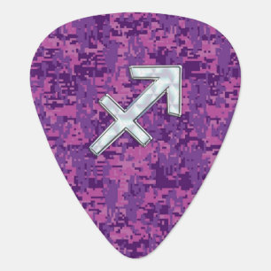 Sagittarius Zodiac Sign on Fuchsia Digital Camo Guitar Pick