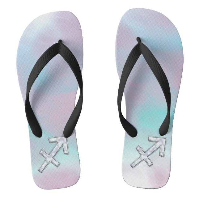 Sagittarius Zodiac Sign on Mother of Pearl Decor Flip Flops (Footbed)