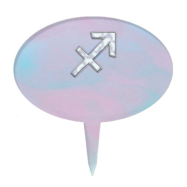 Sagittarius Zodiac Sign on Mother of Pearl Style Cake Topper (Front)