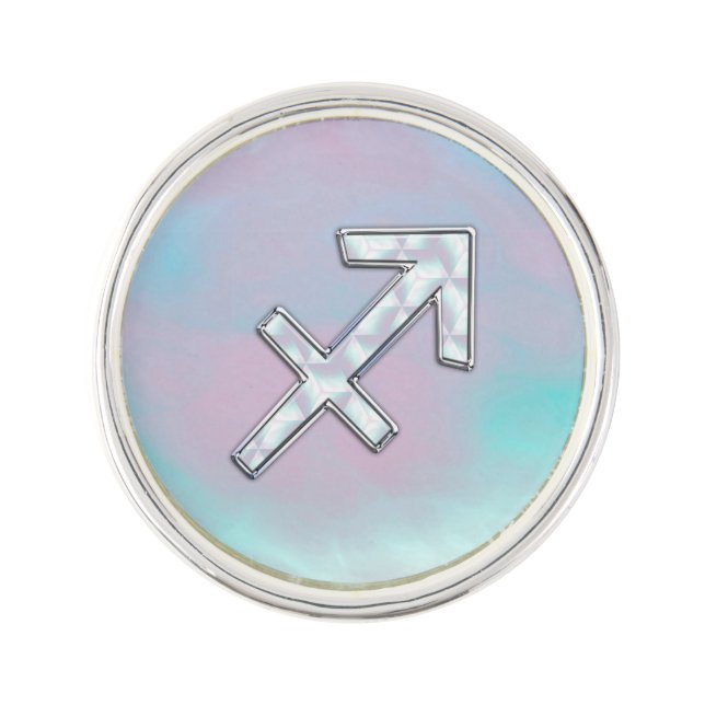 Sagittarius Zodiac Sign on Mother of Pearl Style Lapel Pin (Front)