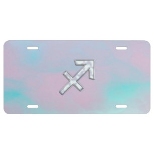 Sagittarius Zodiac Sign on Mother of Pearl Style License Plate
