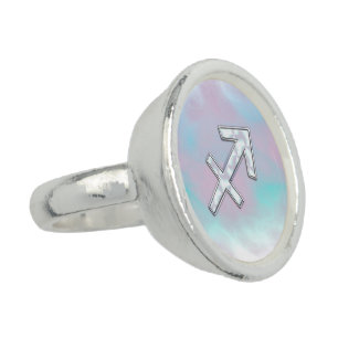 Sagittarius Zodiac Sign on Mother of Pearl Style Ring