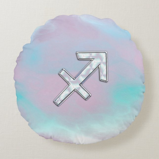 Sagittarius Zodiac Sign on Mother of Pearl Style Round Pillow (Front)