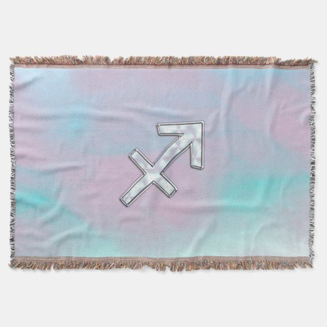 Sagittarius Zodiac Sign on Mother of Pearl Style Throw Blanket (Front)