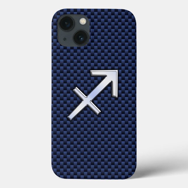Sagittarius Zodiac Sign on Navy Carbon Fiber Print Case-Mate iPhone Case (Back)