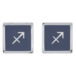 Sagittarius Zodiac Sign on Navy Carbon Fiber Print Cufflinks