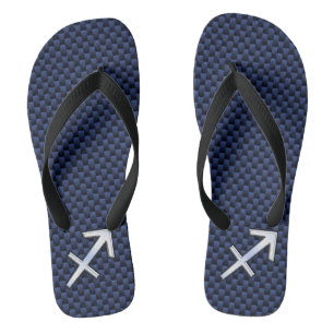Sagittarius Zodiac Sign on Navy Carbon Fiber Print Flip Flops