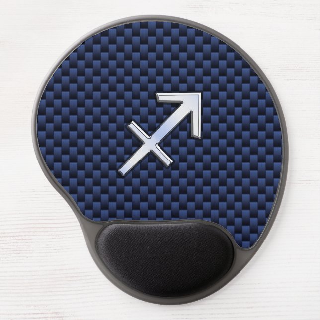 Sagittarius Zodiac Sign on Navy Carbon Fiber Print Gel Mouse Pad (Front)