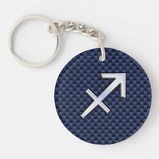 Sagittarius Zodiac Sign on Navy Carbon Fiber Print Keychain (Front)