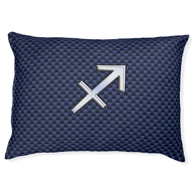 Sagittarius Zodiac Sign on Navy Carbon Fiber Print Pet Bed (Front)