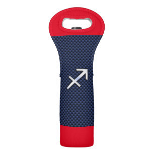 Sagittarius Zodiac Sign on Navy Carbon Fiber Print Wine Bag