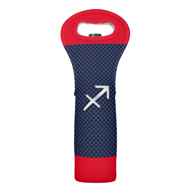 Sagittarius Zodiac Sign on Navy Carbon Fiber Print Wine Bag (Front)