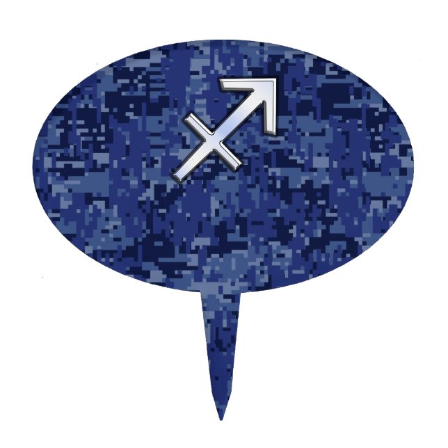 Sagittarius Zodiac Sign on Navy Digital Camo Cake Topper (Front)