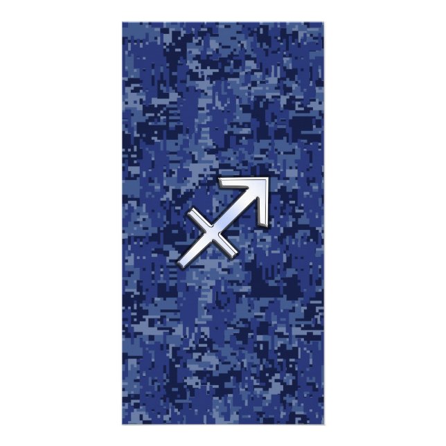 Sagittarius Zodiac Sign on Navy Digital Camo Card (Front)