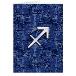 Sagittarius Zodiac Sign on Navy Digital Camo Cards
