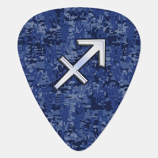 Sagittarius Zodiac Sign on Navy Digital Camo Guitar Pick (Front)