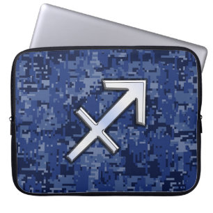 Sagittarius Zodiac Sign on Navy Digital Camo Laptop Sleeve