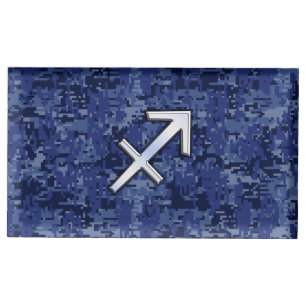 Sagittarius Zodiac Sign on Navy Digital Camo Table Number Holder