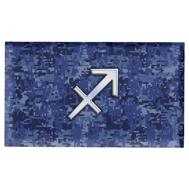 Sagittarius Zodiac Sign on Navy Digital Camo Table Number Holder (Front)