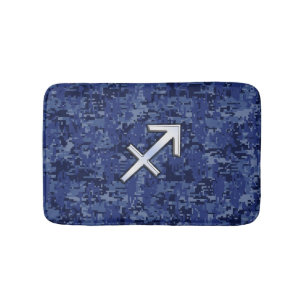 Sagittarius Zodiac Sign on Navy Digital Camouflage Bathroom Mat