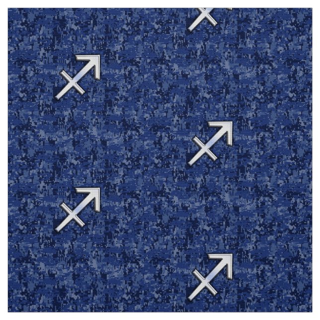Sagittarius Zodiac Sign on Navy Digital Camouflage Fabric (Swatch)