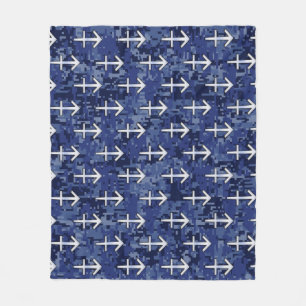 Sagittarius Zodiac Sign on Navy Digital Camouflage Fleece Blanket