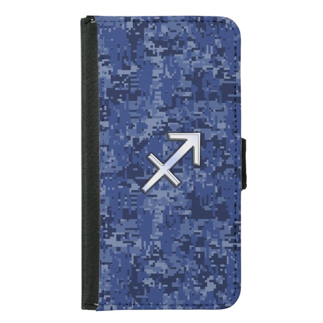 Sagittarius Zodiac Sign on Navy Digital Camouflage Samsung Galaxy Wallet Case (Front)