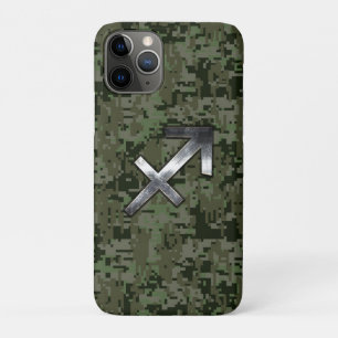 Sagittarius Zodiac Sign on Olive Woodland Camo iPhone 11 Pro Case