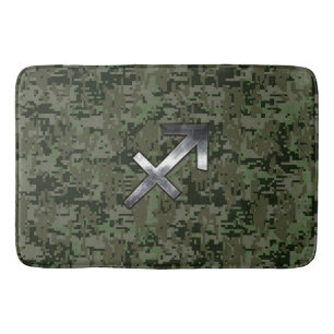 Sagittarius Zodiac Sign on Woodland Camouflage Bathroom Mat