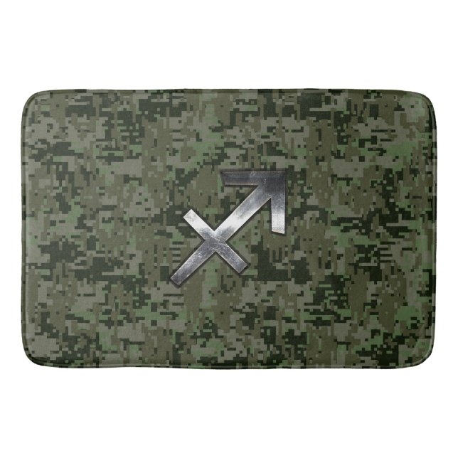 Sagittarius Zodiac Sign on Woodland Camouflage Bathroom Mat (Front)