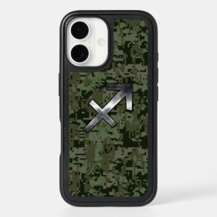 Sagittarius Zodiac Sign on Woodland Camouflage iPhone 16 Case