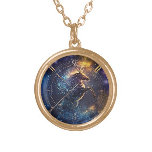 Sagittarius Zodiac Sign Watercolor Design Gold Plated Necklace