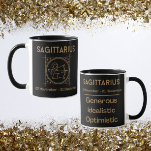 Sagittarius Zodiac Sign with Symbol and Traits Mug