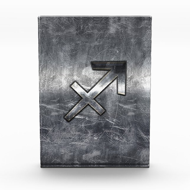 Sagittarius Zodiac Silver Distressed Steel look Award (Front)