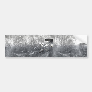 Sagittarius Zodiac Silver Distressed Steel look Bumper Sticker