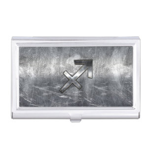 Sagittarius Zodiac Silver Distressed Steel look Case For Business Cards