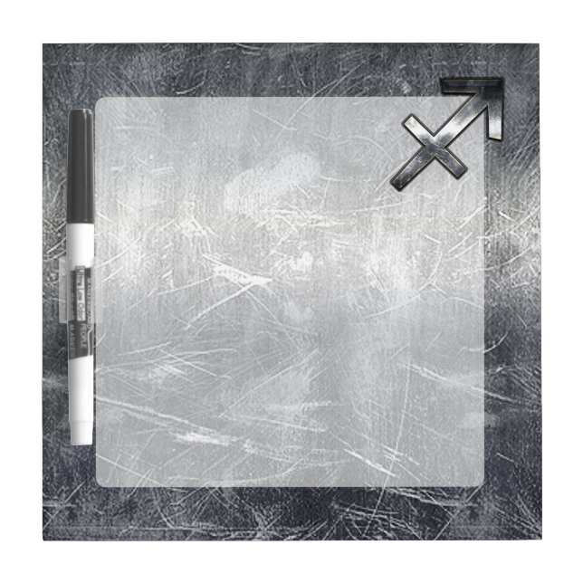 Sagittarius Zodiac Silver Distressed Steel look Dry Erase Board (Front)