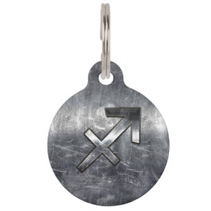Sagittarius Zodiac Silver Distressed Steel look Pet ID Tag