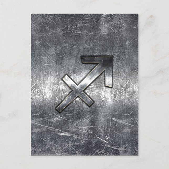 Sagittarius Zodiac Silver Distressed Steel look Postcard (Front)