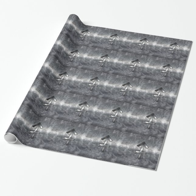 Sagittarius Zodiac Silver Distressed Steel look Wrapping Paper (Unrolled)