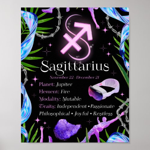 Sagittarius Zodiac Star Sign Y2K Black 45 Poster