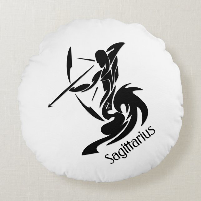 Sagittarius Zodiac Symbol and Sign Round Pillow (Front)